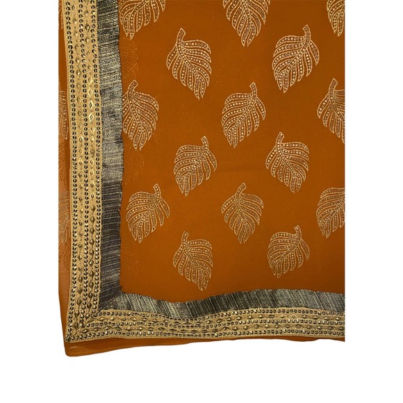 Women's Orange Leaves Indian Sari / Saree - Picture 5 of 6